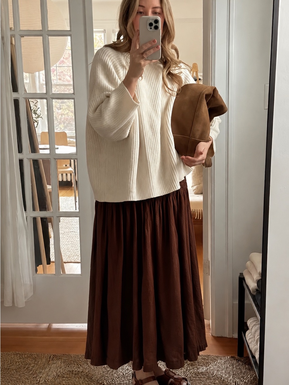 Moon River Chocolate Brown Maxi Skirt - Flowing Gathered Hem